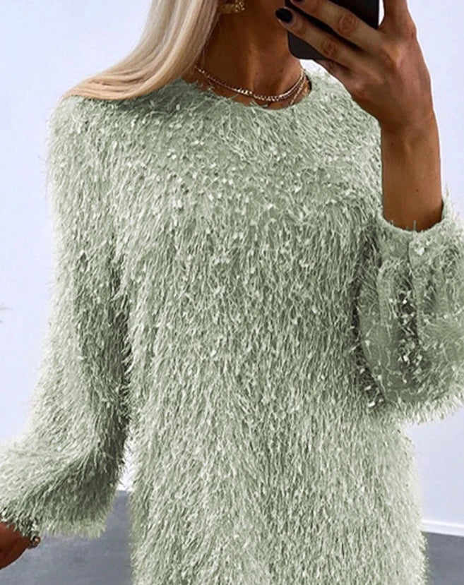 Chic Winter Women's Loose Fluffy Dress with Long Sleeves - Image 15
