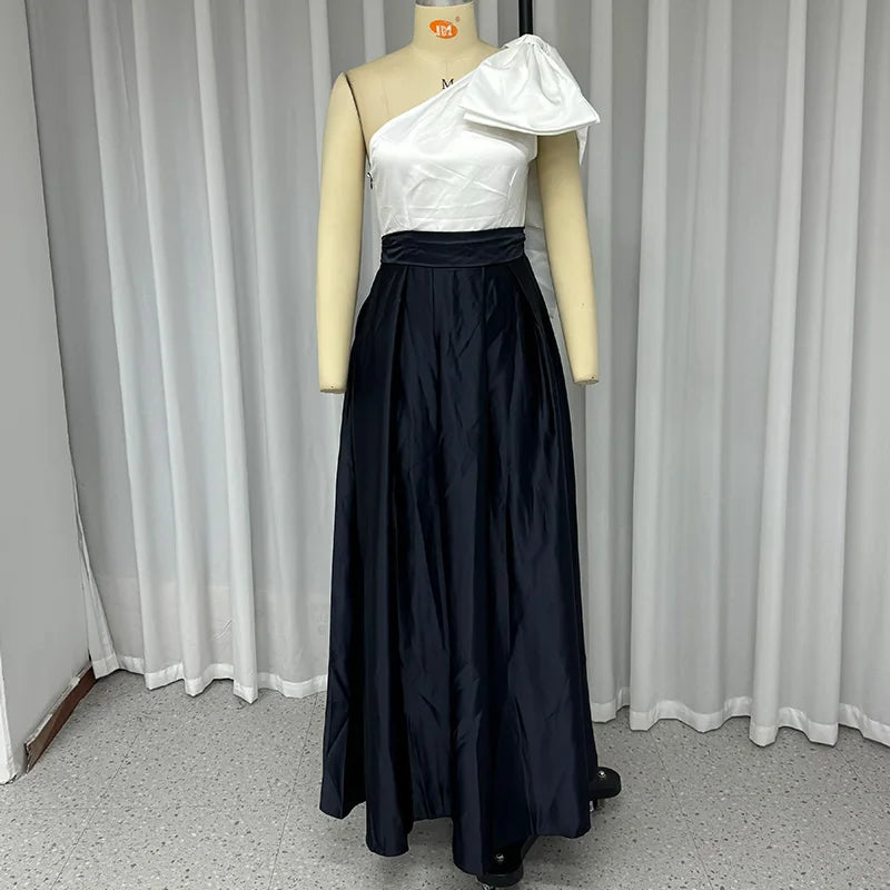 Elegant One-Shoulder Maxi Dress with Bow and Slit - Image 5