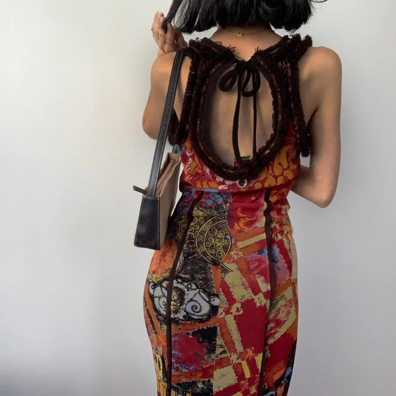 Trendy Tie-Dye U-Neck Backless High Waist Dress - Image 13