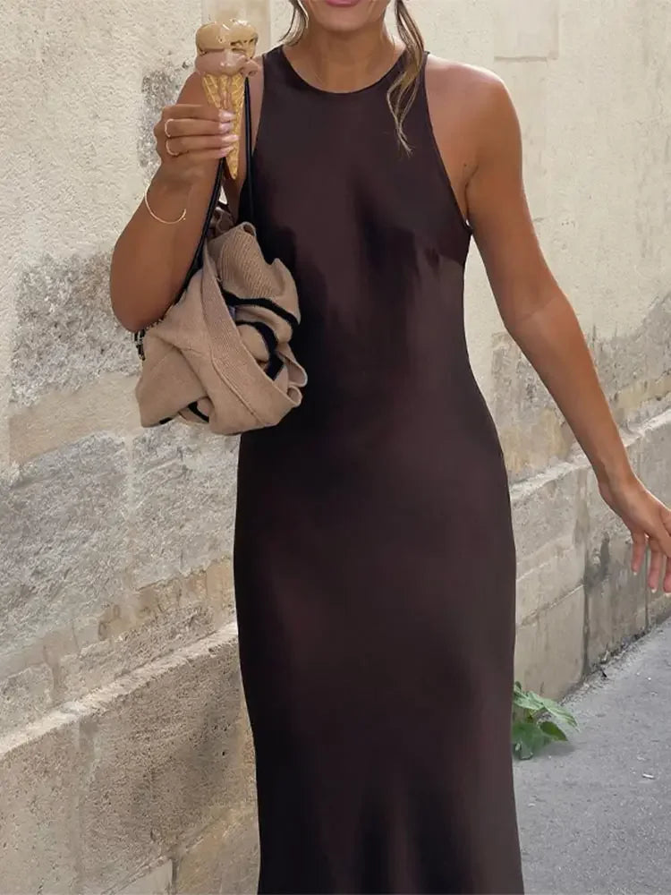 Elegant Satin Midi Dress for Stylish Women - Image 3