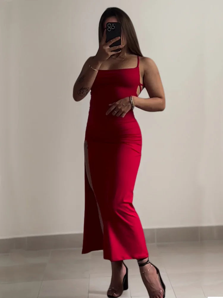 Sexy Backless Spaghetti Strap Dress with Hip Slit - Image 10