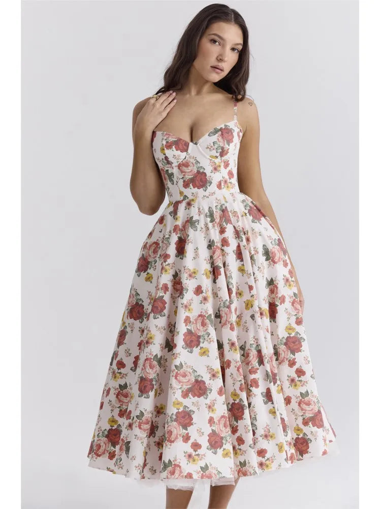 Elegant Floral Spaghetti Strap Backless Party Dress - Image 8