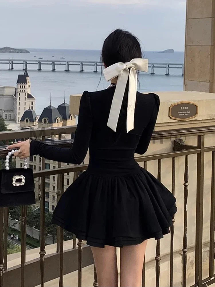 Elegant Black Patchwork Mini Dress for Women - Image 7