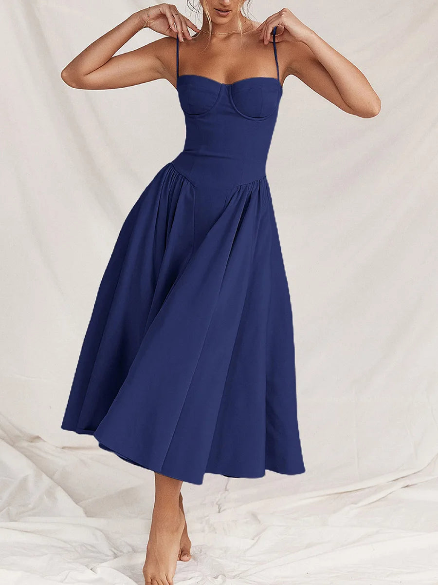 Elegant Backless A-Line Midi Dress with Square Neck - Image 11