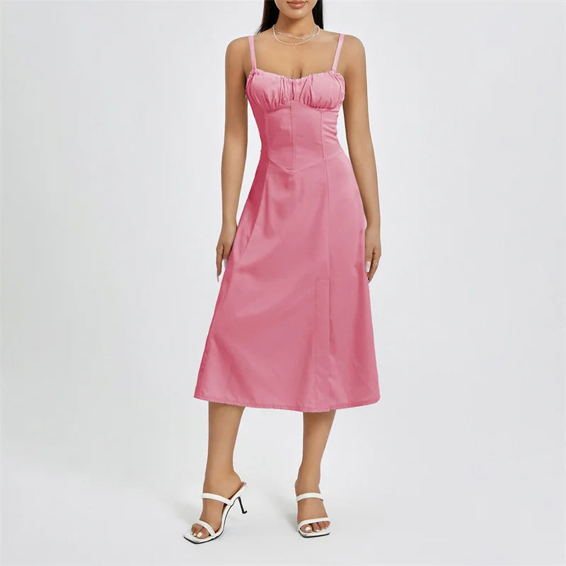 Stylish Solid Color Sleeveless Corset Summer Dress - Image 54