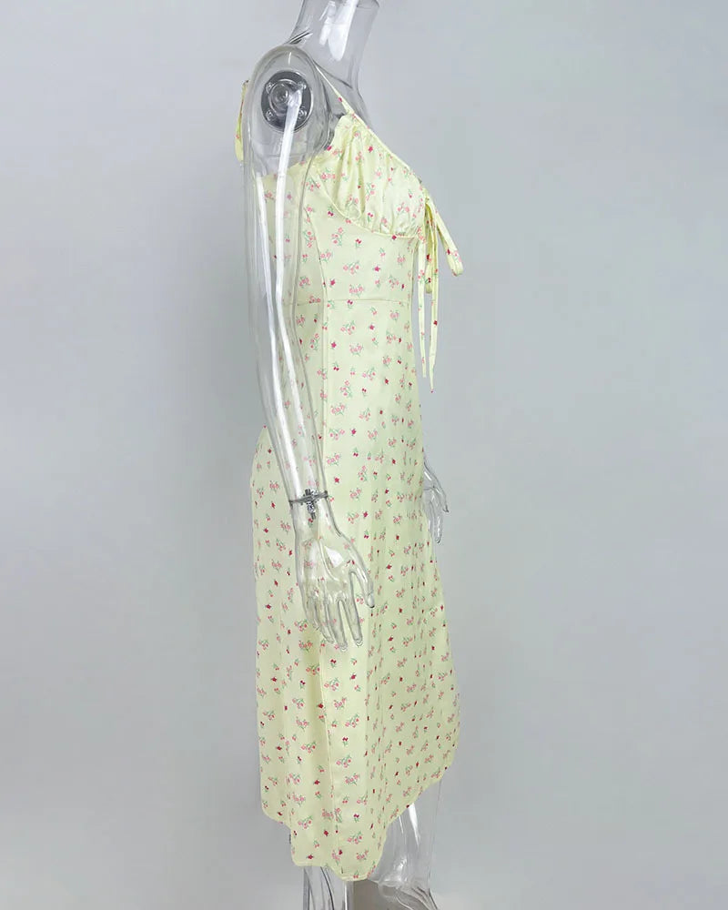 Chic Flower Print Spaghetti Strap Bodycon Beach Dress - Image 40