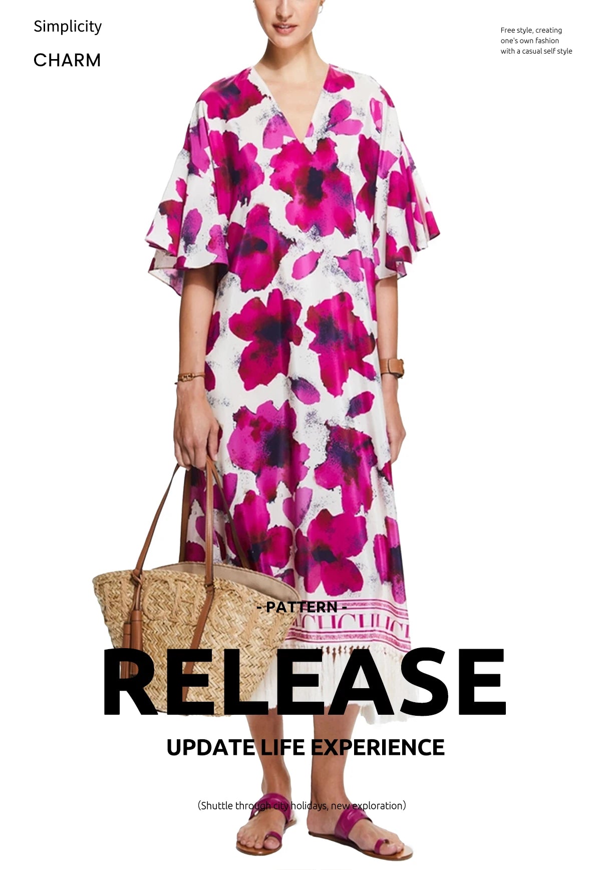 V-Neck Loose Maxi Dress with Lotus Leaf Sleeves - Image 9