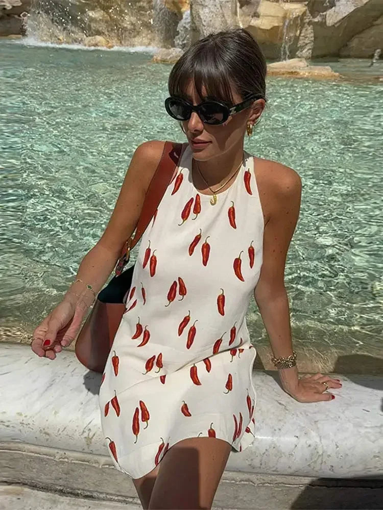 Chili Printed Sleeveless Mini Dress for Summer Parties - Image 4