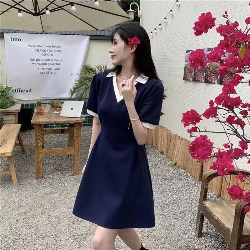 Chic Women's V-Neck A-Line Summer Dress with Patchwork - Image 12
