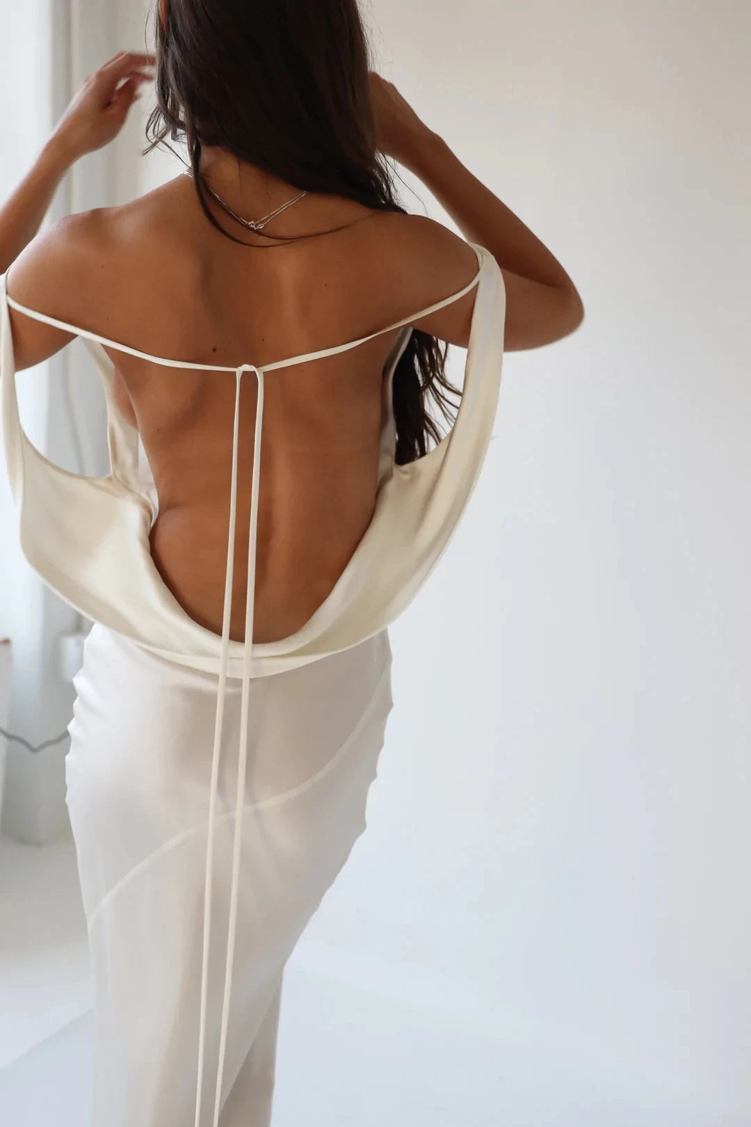 Elegant Satin Lace-Up Backless Off-Shoulder Party Dress - Image 3