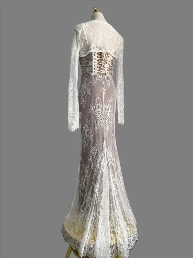 Elegant White Lace Mermaid Dress for Weddings & Events - Image 2