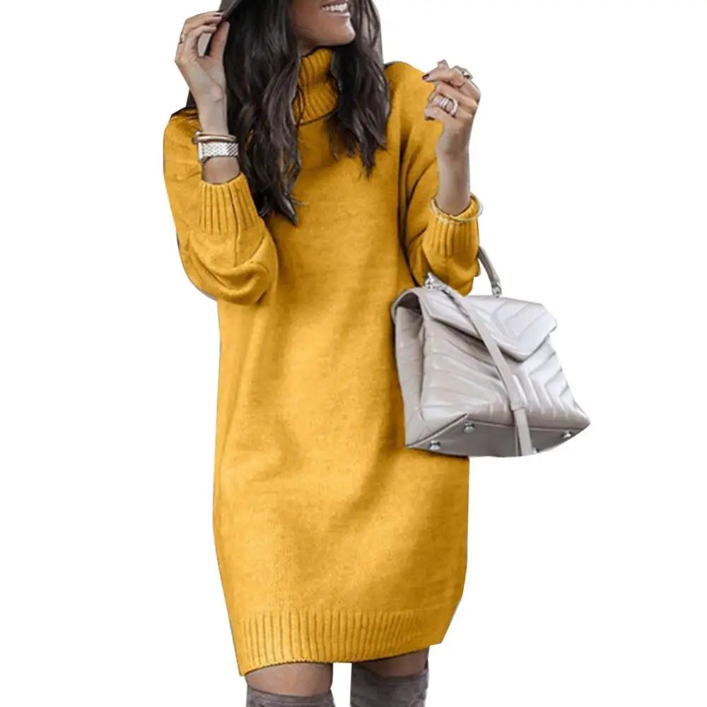 Warm Loose Knee-Length Turtleneck Sweater Dress for Women - Image 12