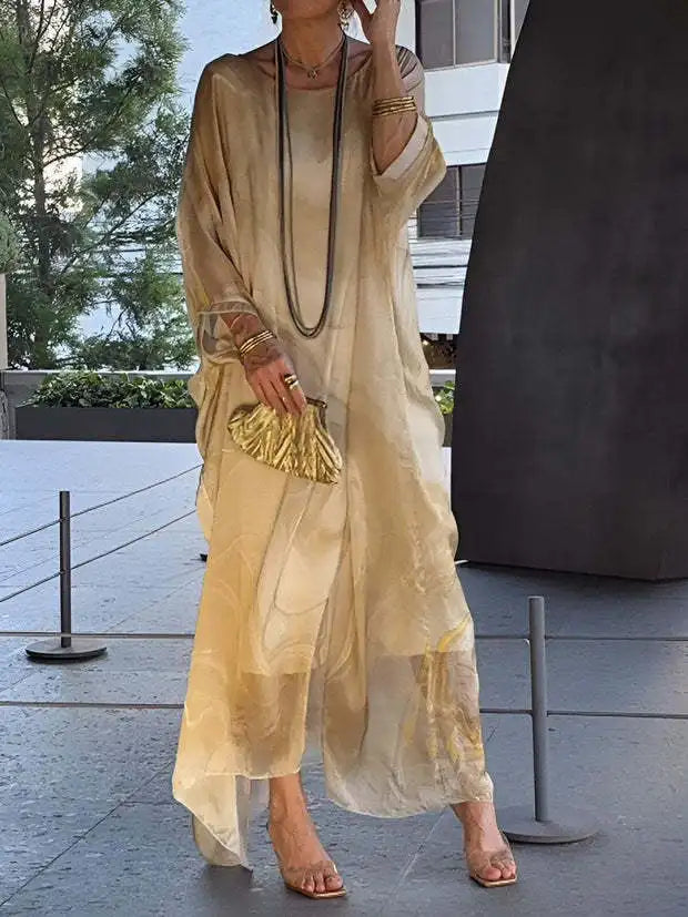Elegant Marble-Print Chiffon Long Dress for Women - Image 12