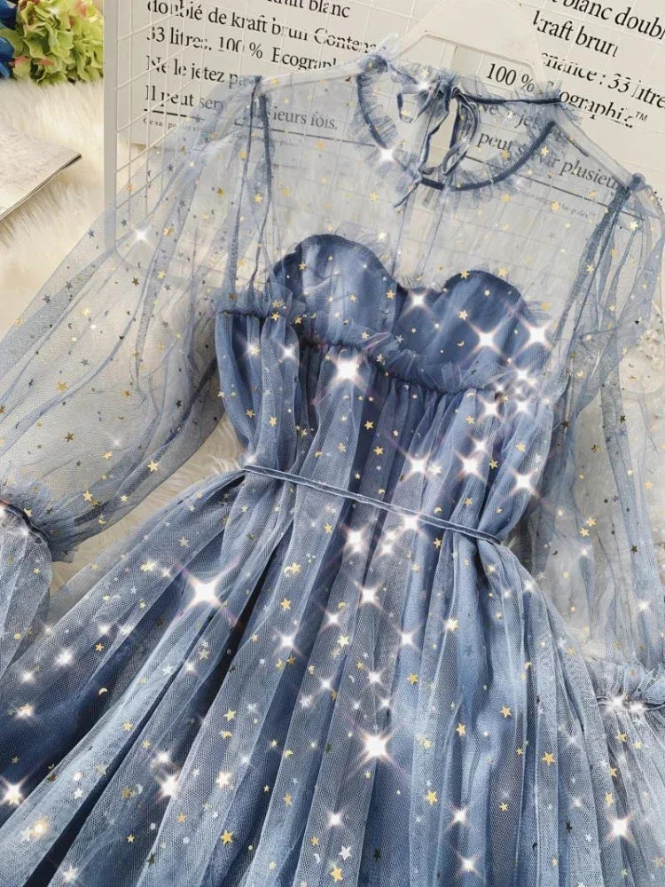 Elegant Shiny Sequined Fairy Puff Dress for Women - Image 5