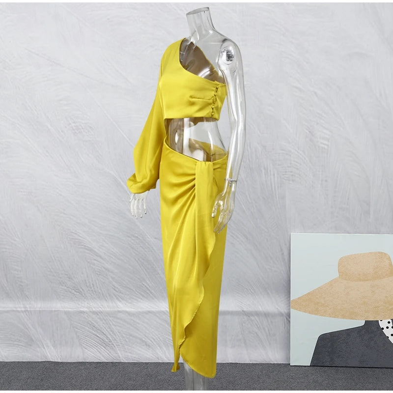 One Shoulder Asymmetrical Satin Long Dress for Women - Image 10