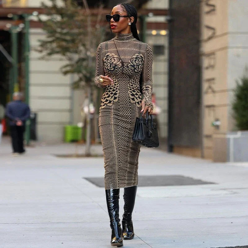 Sheer Mesh Bodycon Midi Dress for Parties and Events - Image 3