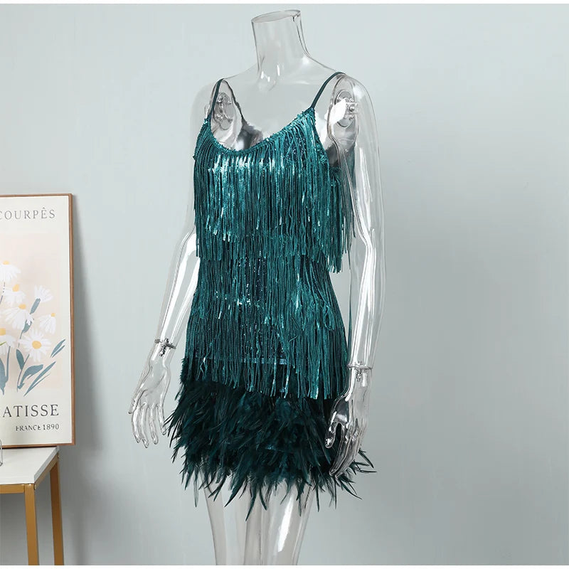 Elegant Sleeveless V-Neck Vintage Tassel Mini Dress - Image 11