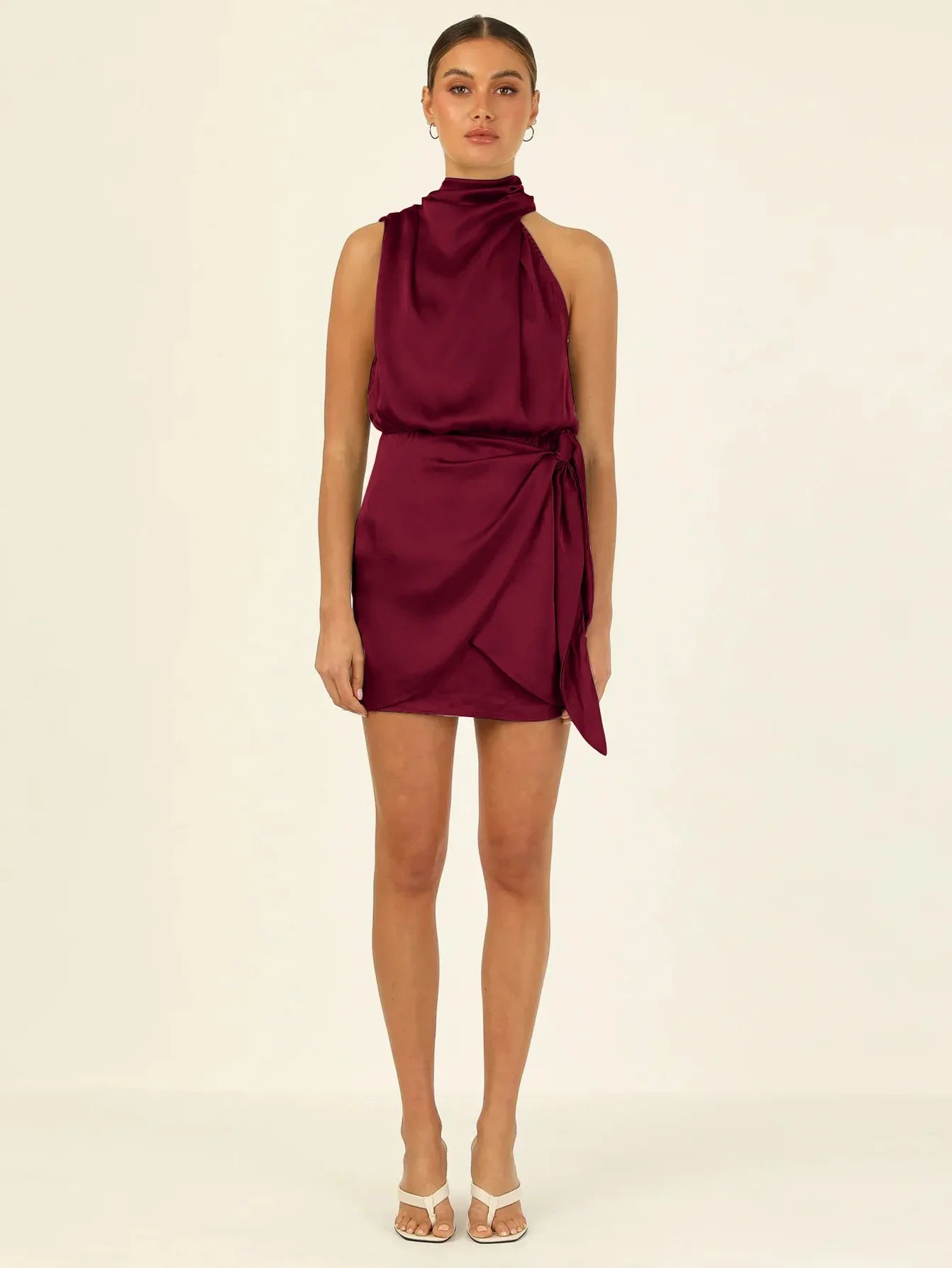 Elegant Sleeveless Lace-Up Satin Summer Dress for Women - Image 28