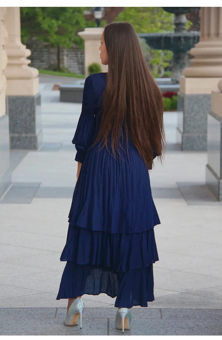 Elegant Lantern Sleeve Dress with Lotus Edge Skirt - Image 36