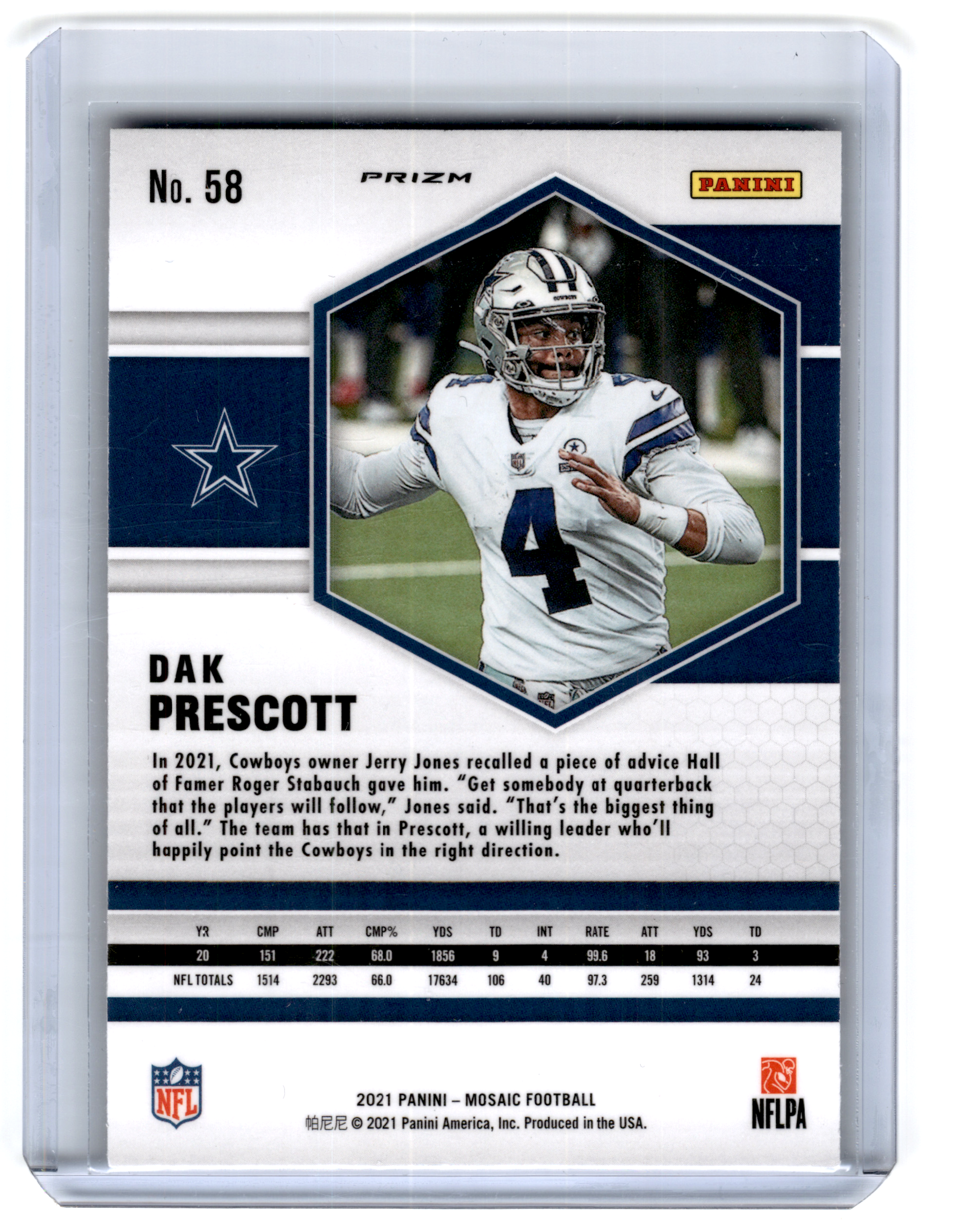 : 2021 Panini Mosaic #58 Dak Prescott Dallas Cowboys