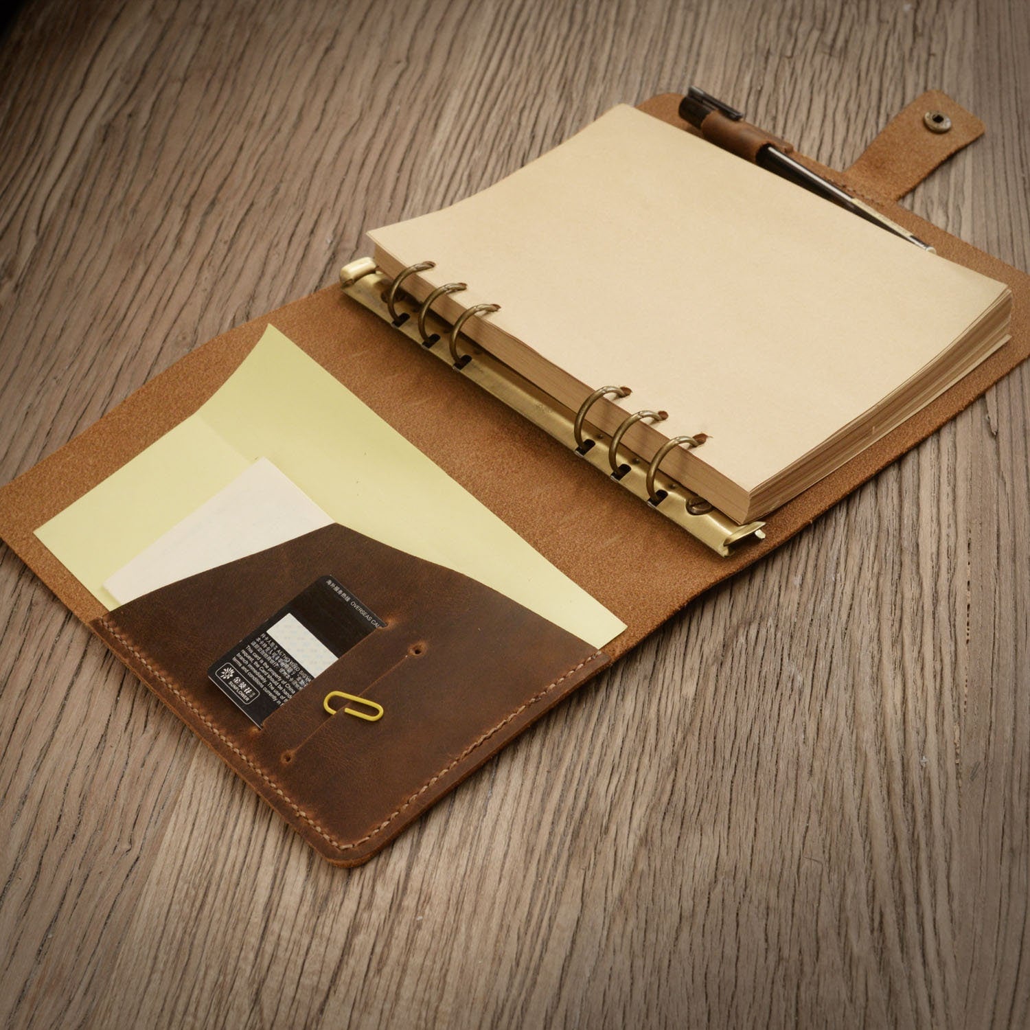 Leather 3 Ring Binder Business Portfolio Folders with Pockets - Brown -  Extra Studio