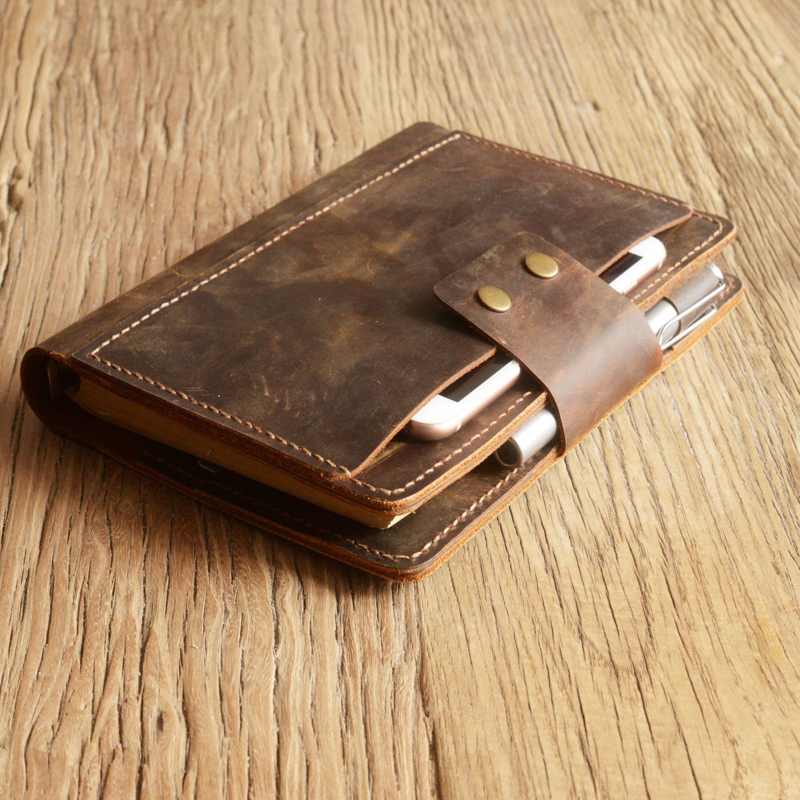 Leather Portfolio with Zipper Pocket - Filofax Personal Planner Cover -  709A6