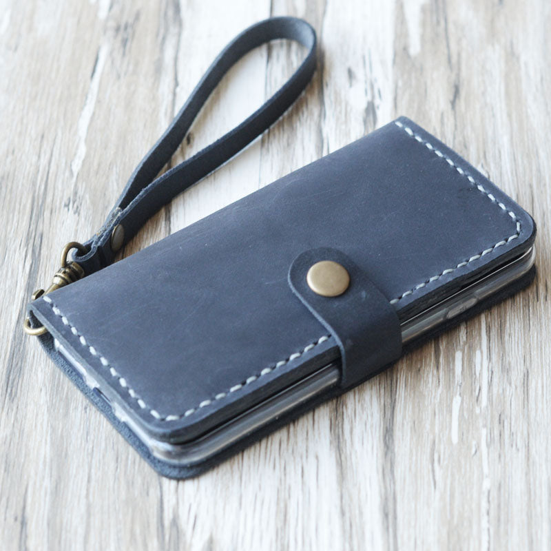 Monopoly rechter Mars Leather iPhone Wristlet - Wallet Case- Distressed Gray - Extra Studio