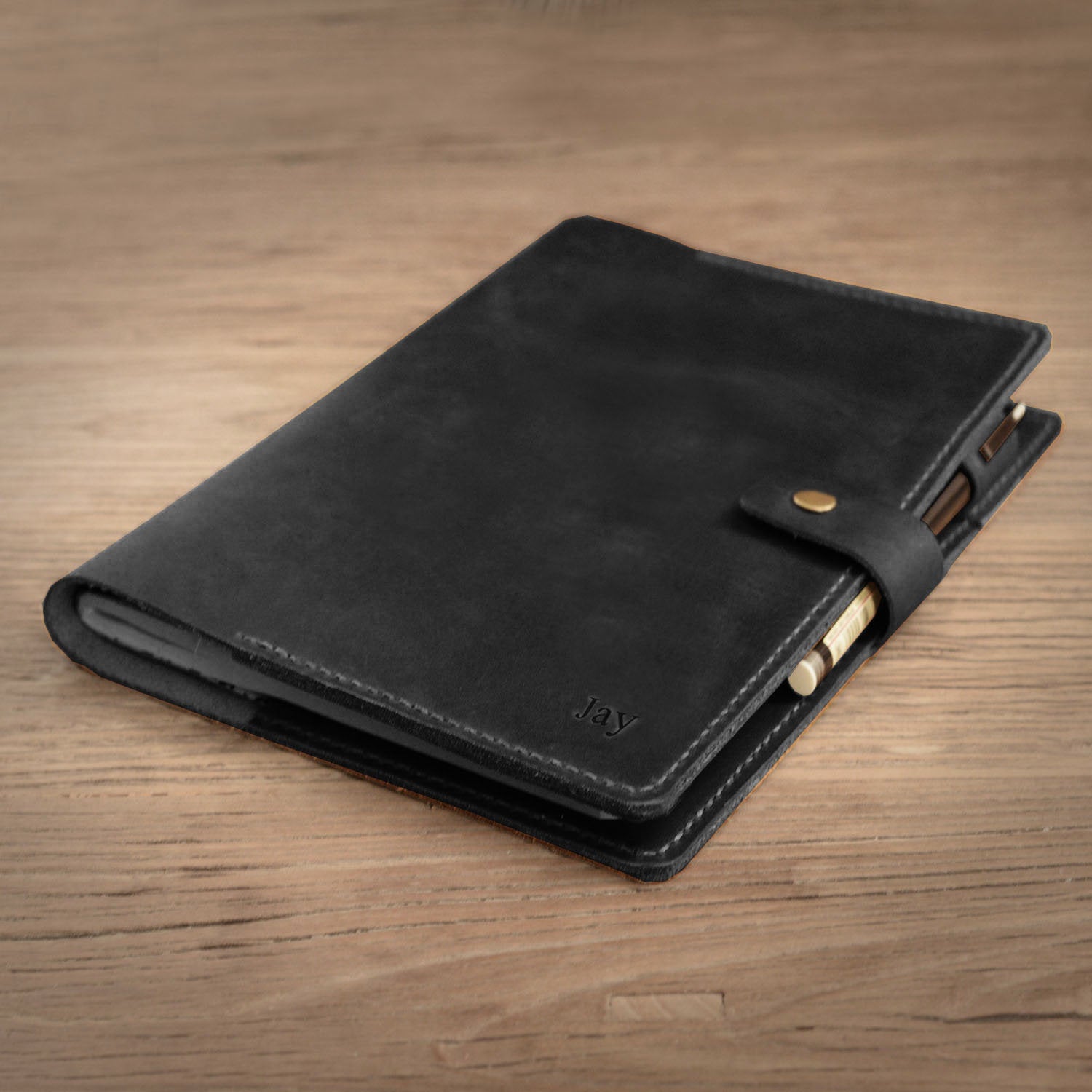 Personalized Distressed Leather Composition Notebook Cover, black, 307 ...
