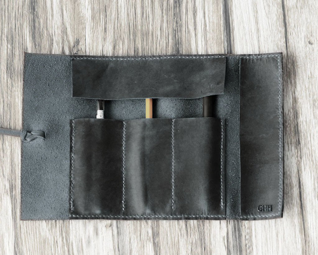 DIY Pencil Case - Genuine Leather Roll Up Pen Pencil Case, Back to