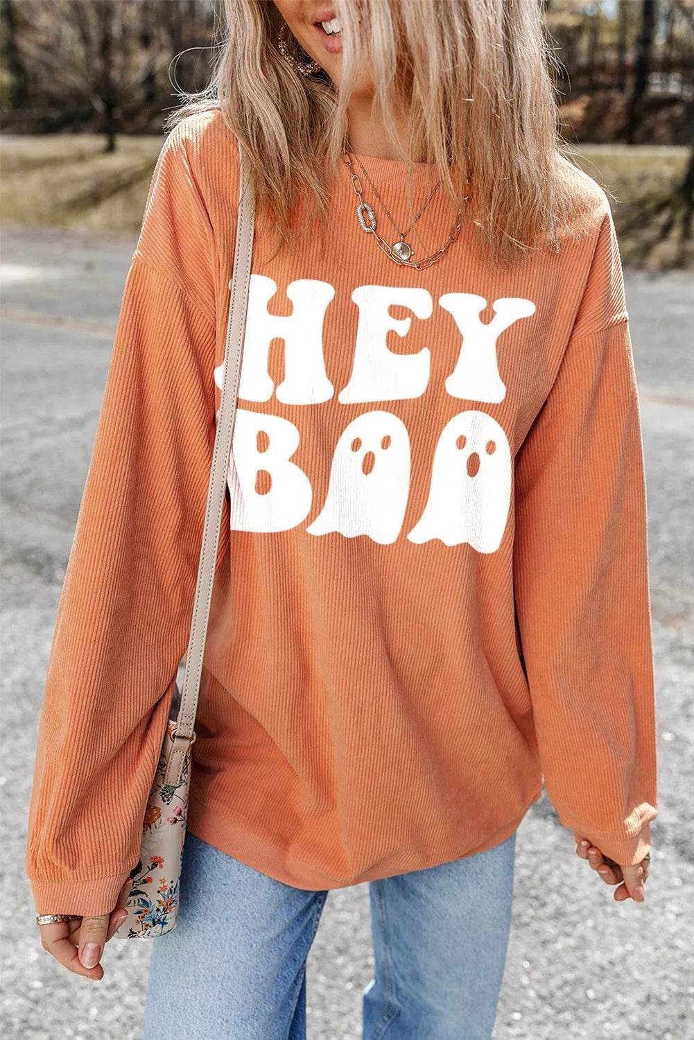 SYNZ Letter Graphic Round Neck Long Sleeve Women Sweatshirt