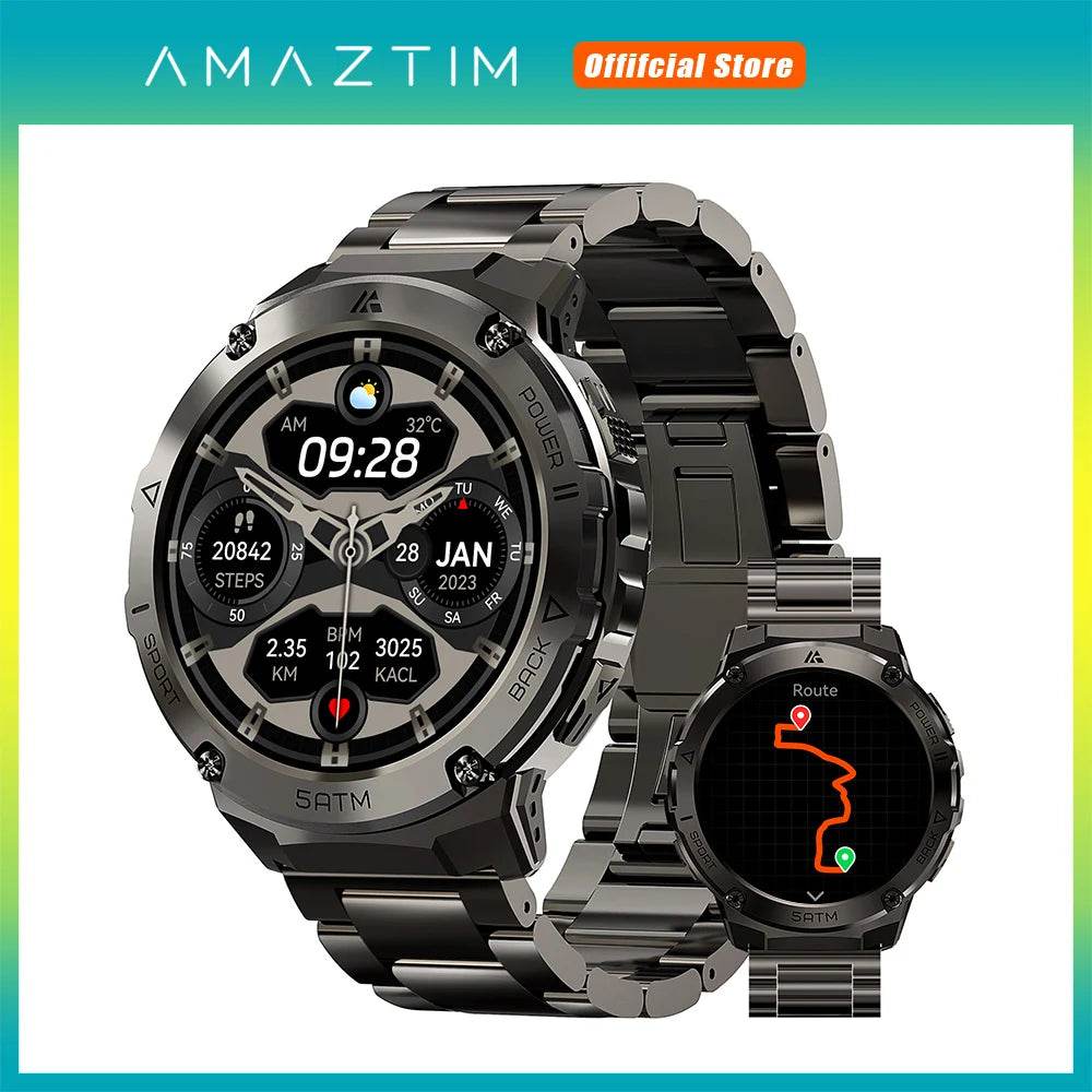 AMAZTIM T3E GPS Smart Watch For Men 5ATM IP69K Waterproof 470mAh 60Days Sandby AMOLED AI Voice Bluetooth Call Smart Watches