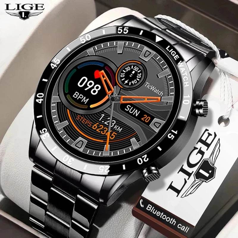 LIGE New Smart Watch Men Bluetooth Call Watch IP67 Waterproof Sports Fitness Bracelet For Android IOS Clock Men Smartwatch+Box