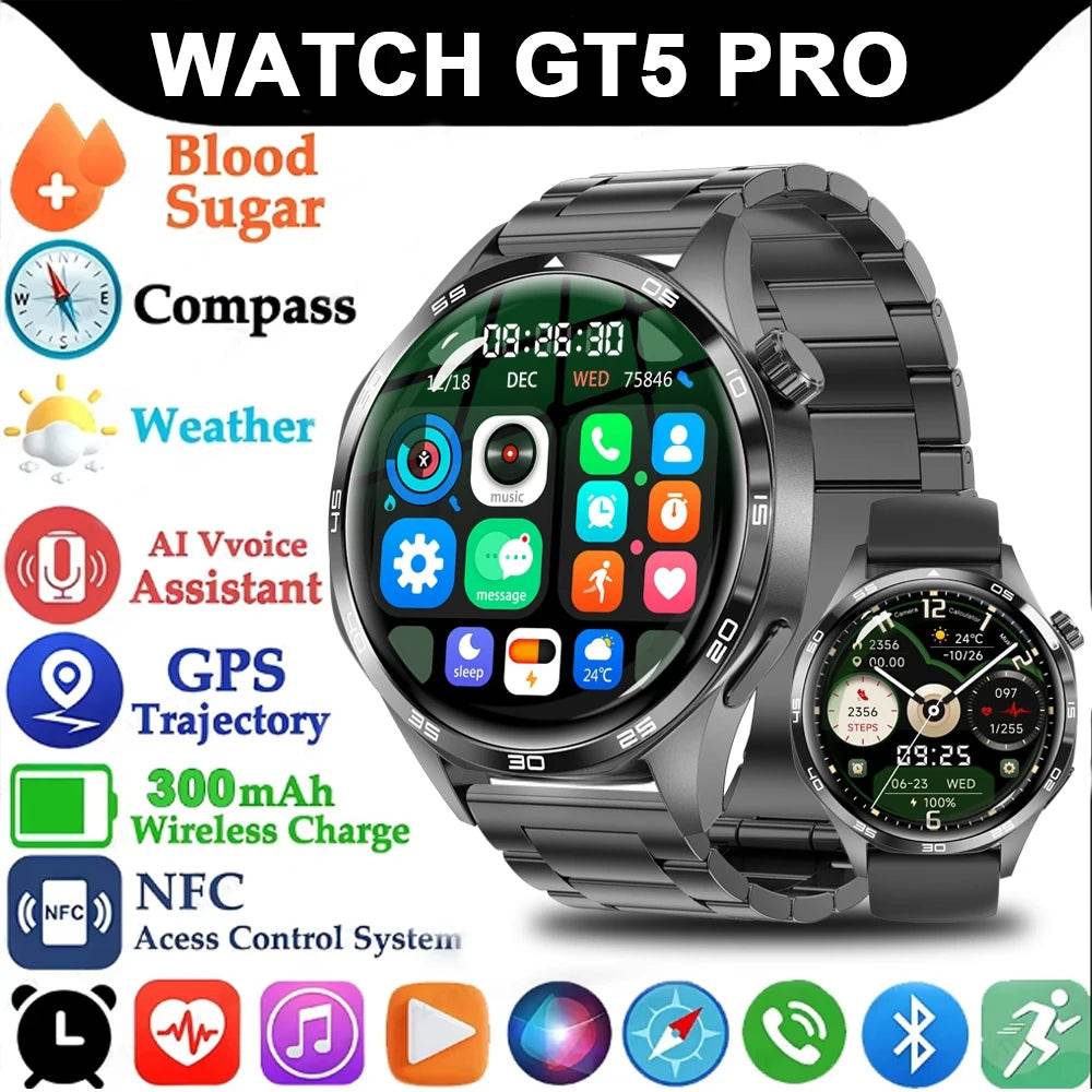 Smart Watch for HUAWEI GT5 Pro GPS NFC Men 360*360 AMOLED Screen Heart rate Bluetooth Call IP67 Waterproof Man Smartwatch