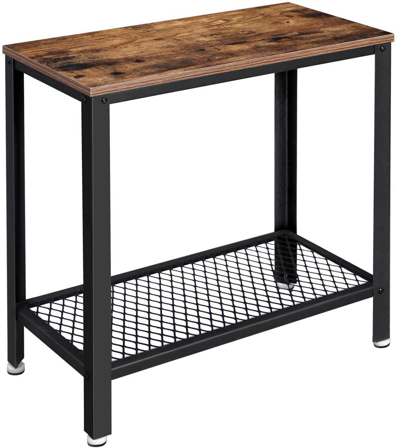 Vasagle Industrial Side Table, 2-Tier Nightstand with Mesh Shelf, Rustic Brown