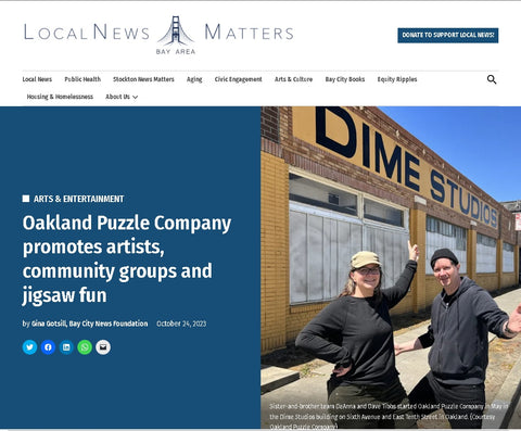 A screenshot about a news article on Oakland Puzzle Company