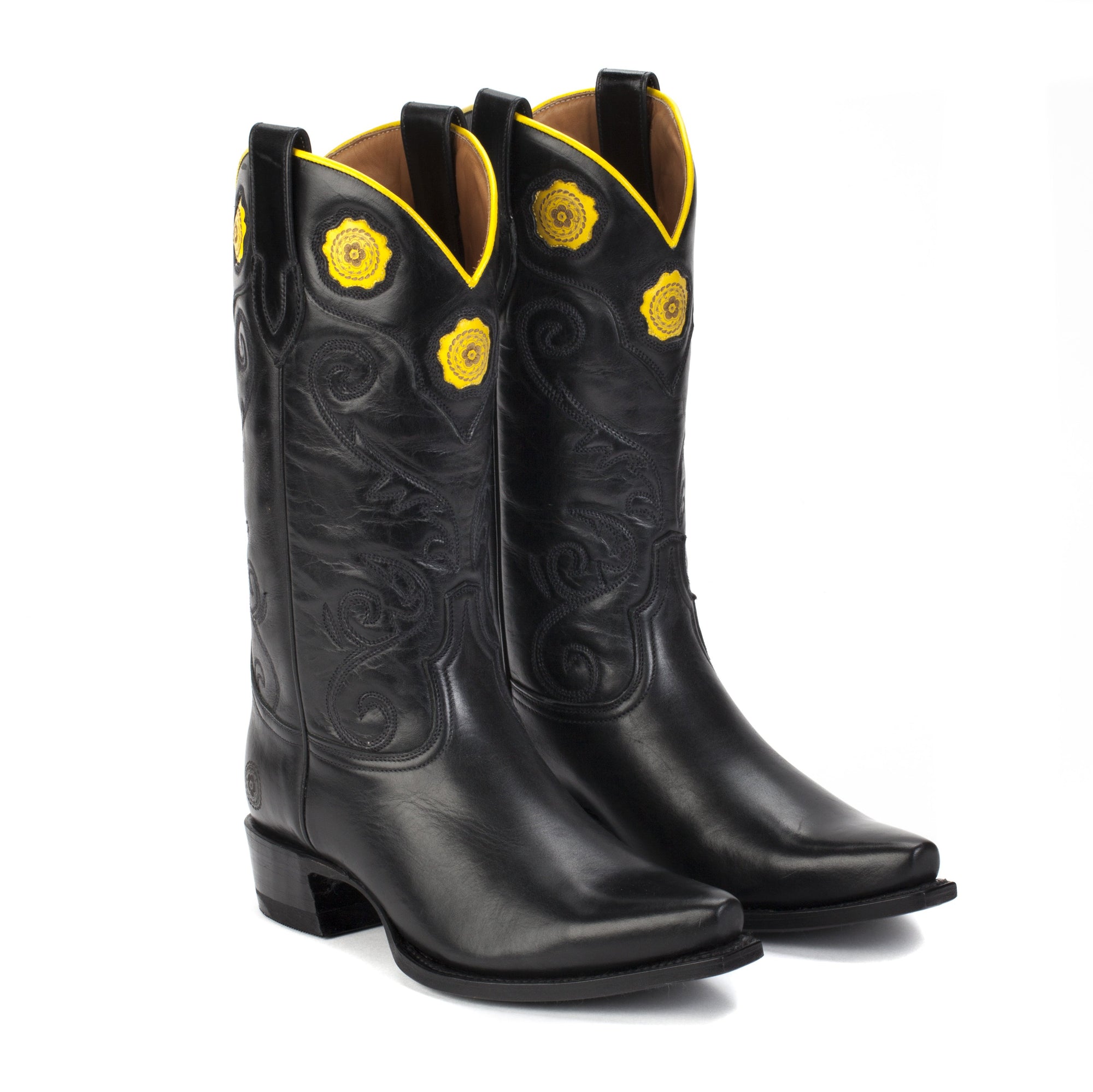 Womens Rosette Black Handmade Cowgirl Boots Ranch Road Boots™ 9663