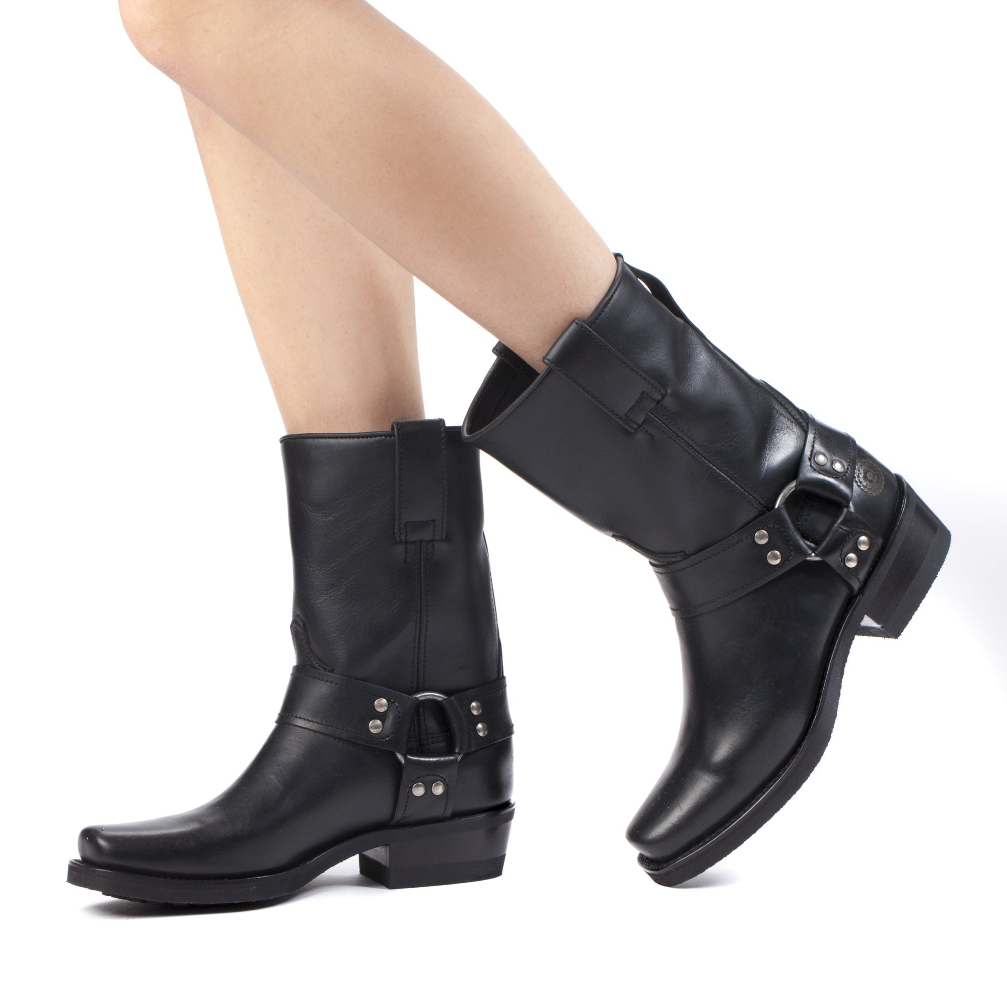 Womens Sarah Black - Leather Moto Boots 