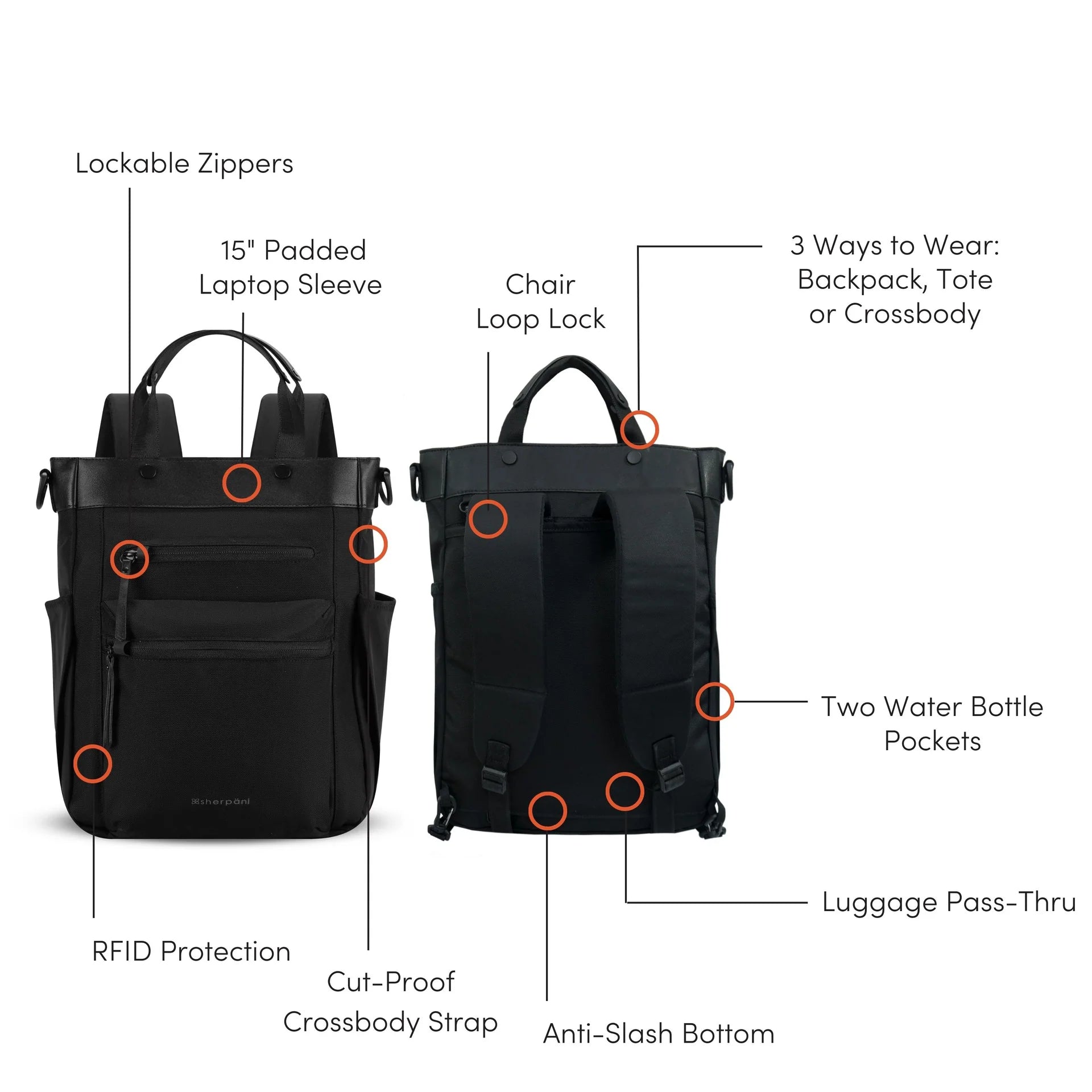 Sherpani Soleil Anti-theft Convertible Backpack/Tote - Carbon - Image 7