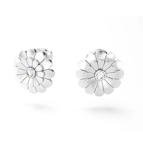 boucles d'oreilles pâquerette pour femme en or blanc et diamant