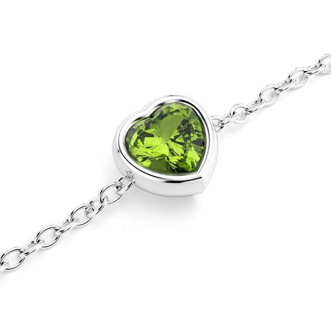 bracelet byzance pour femme forme coeur en argent avec peridot