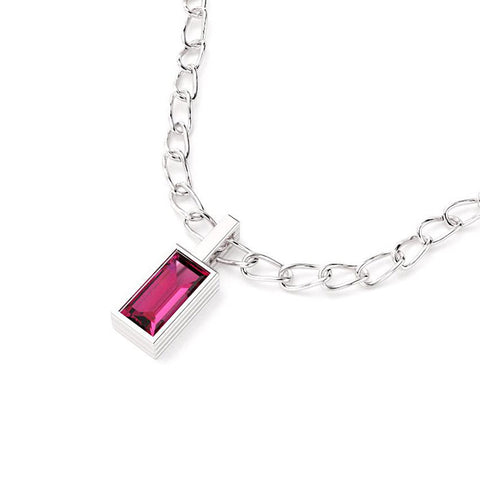 Collier Art Déco en argent 950 et rhodolite taille baguette