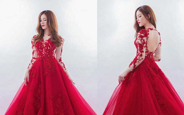 Váy cưới đỏ tay dài