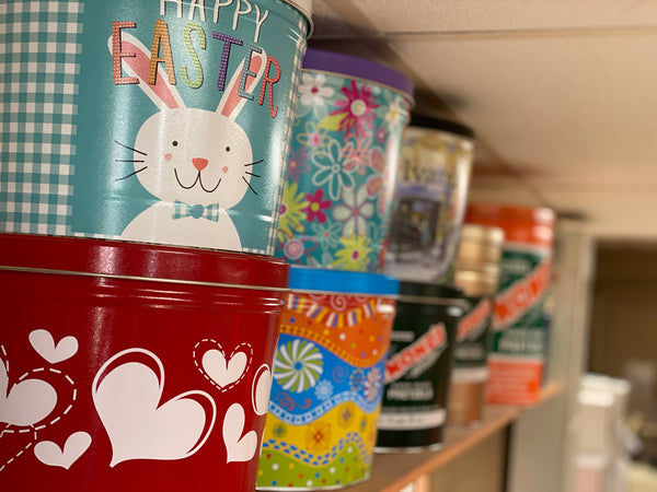 Decorative Pretzel Tins at Bakery Store