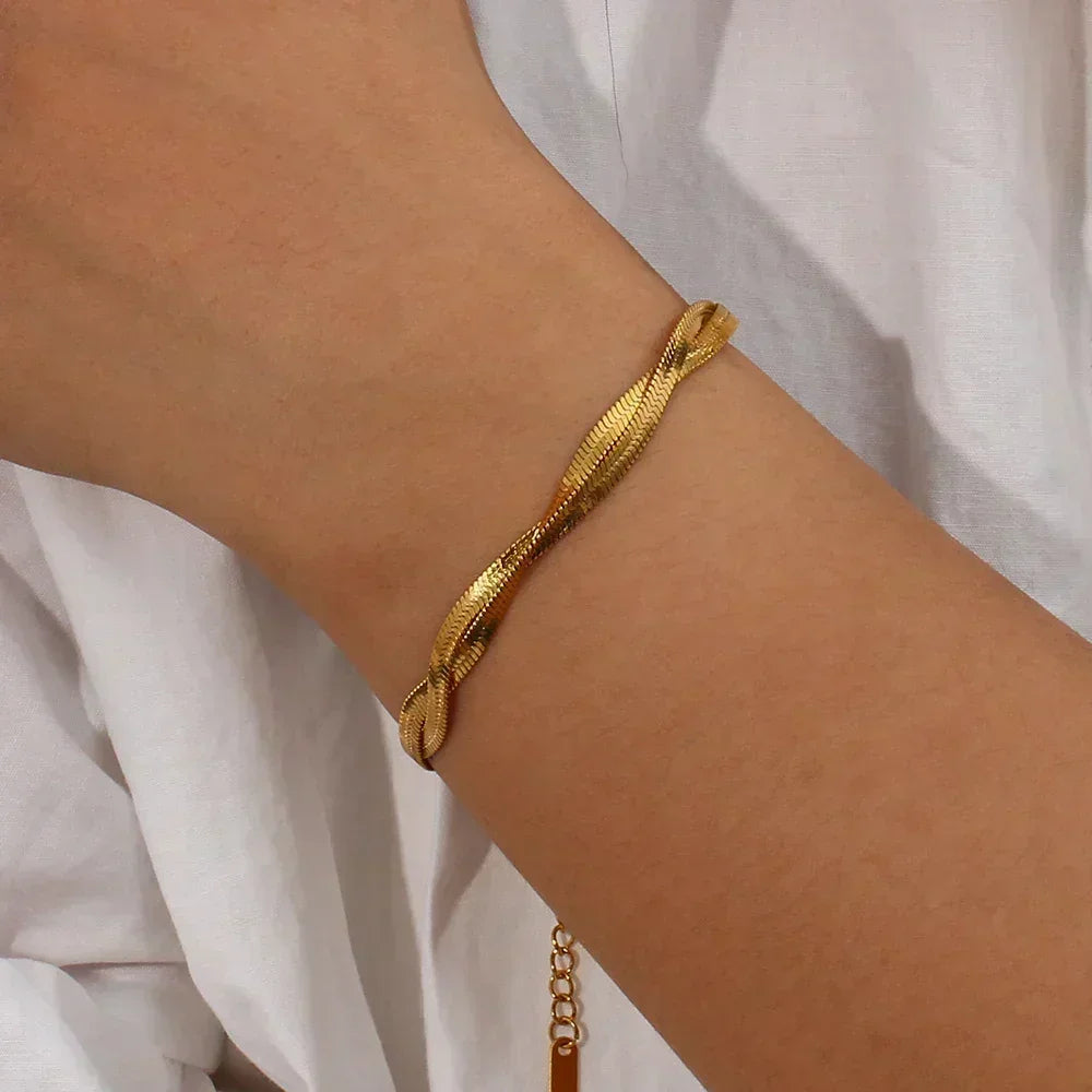 Miniamlist Men Bracelet Gold Jewelry Street Style Stainless Steel 316L 18k Gold Plated Cuban Chain Bracelets For Women - ACHETE LTD