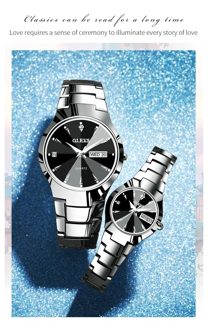 OLEVS 8697 Luxury Couple Quartz Watch Movement Reloj Waterproof Luminous Watch For Couple Dual Calendar Display Couple Watches - ACHETE LTD