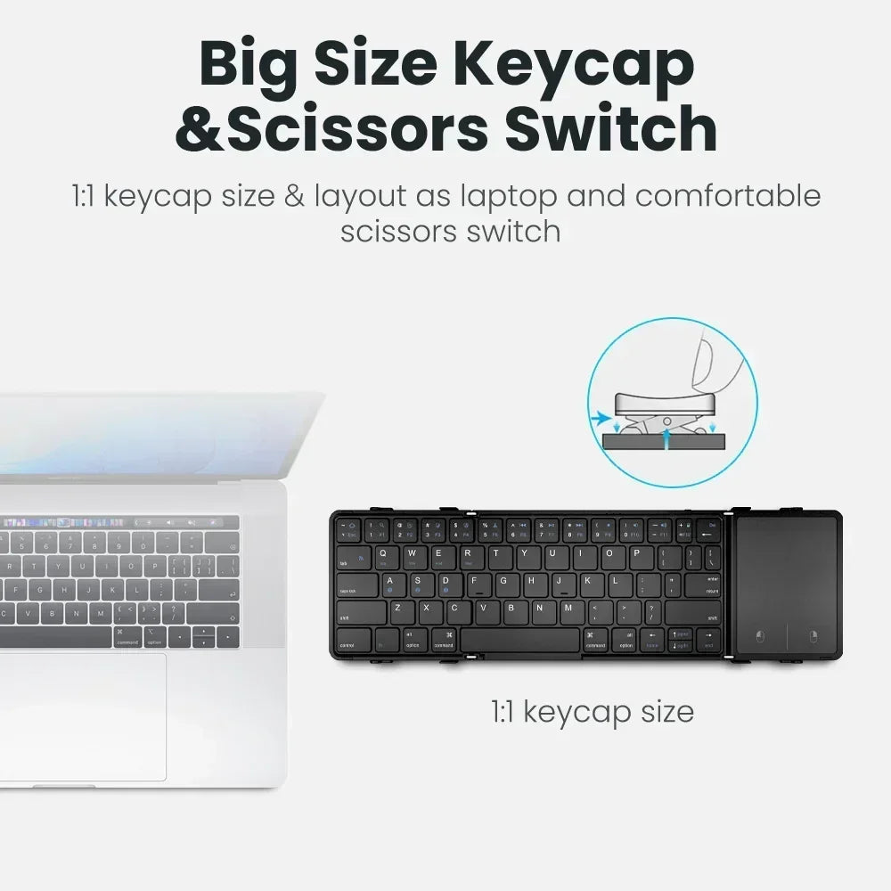 Folding Keyboard Tri-Folding Wireless Foldable Bluetooth Keyboard with Touchpad Rechargeable Mini Keyboard for Phone Desktop PC - ACHETE LTD