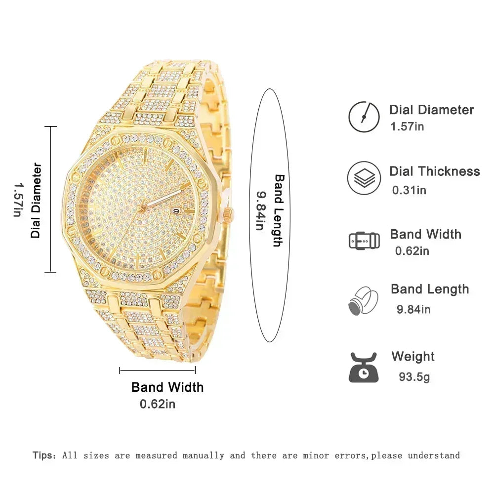 Iced Out Watch for Men Gold Watch for Men Hip Hop Fashion Cool Bling Bling Gold Diamond Luxury Mens Watch Dropshipping Relogio - ACHETE LTD