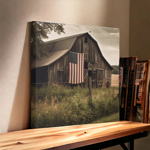 farmhouse American flag on barn wall art