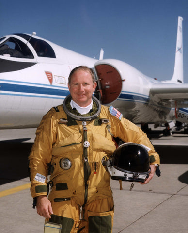 Pilot James Barrilleaux with ER-2 aircraft on ramp