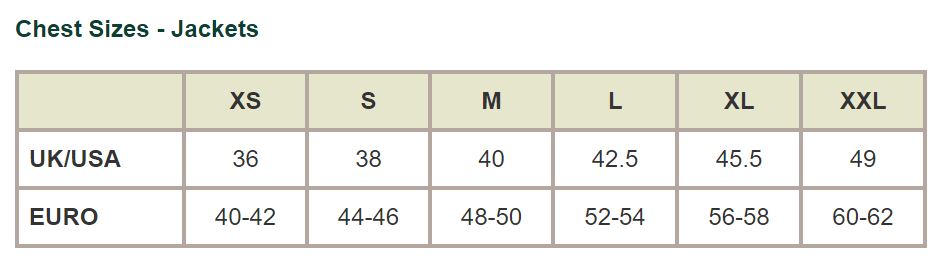 barbour bedale size chart